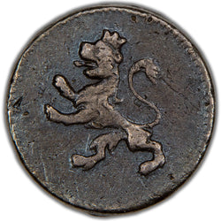 Reverse of a Guatemala 1821 G 1/4 Real silver coin (SKU: SP2796), depicting a lion rampant representing the Kingdom of León facing left.