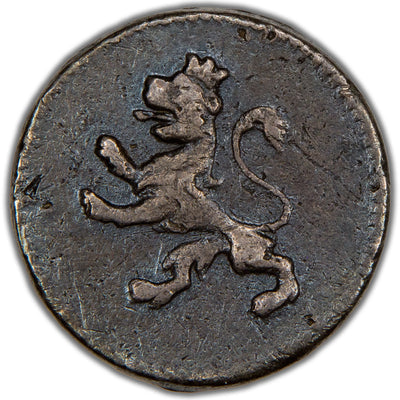 Reverse of a Guatemala 1821 G 1/4 Real silver coin (SKU: SP2796), depicting a lion rampant representing the Kingdom of León facing left.