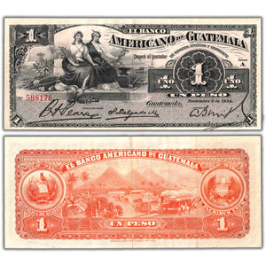 Guatemala El Banco Americano 1914 1 One Peso Note P #S111b - Nice VF