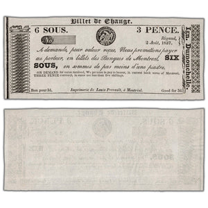 Ign. Dumouchelle 1837 3 Pence 6 Sous Remainder Note QC #155-10-02R - AU