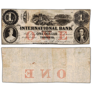 International Bank 1858 $1 Note 2 Signatures #380-10-04-04R - VF