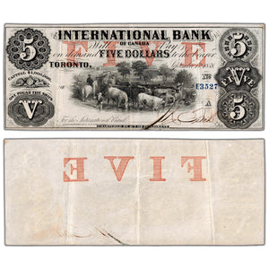 International Bank 1858 $5 Note Fitch Blue Serial #380-10-10-16a - About EF