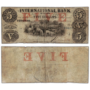 SOLD International Bank 1858 $5 Note Fitch Blue Serial #380-10-10-16b - Circulated