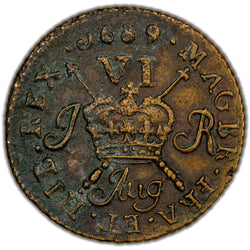 Ireland 1689 August James II Gun Money Sixpence Coin SCBC 6583c 3.65g