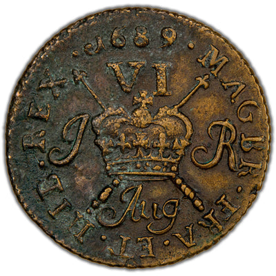 Ireland 1689 August James II Gun Money Sixpence Coin SCBC 6583c 3.65g