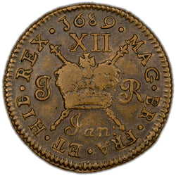 Ireland 1689 January James II Gun Money Shilling Coin SCBC 6581G 6.21g