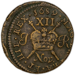 Ireland 1689 November James II Gun Money Shilling Coin SCBC 6581E 6.53g