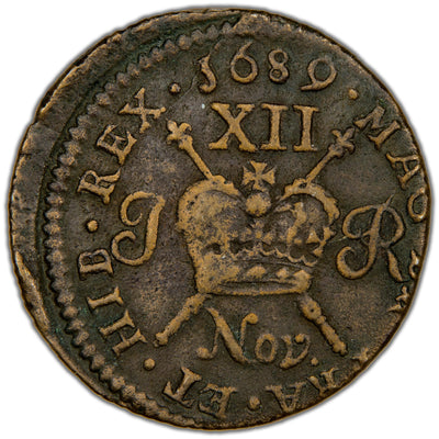 Ireland 1689 November James II Gun Money Shilling Coin SCBC 6581E 6.53g