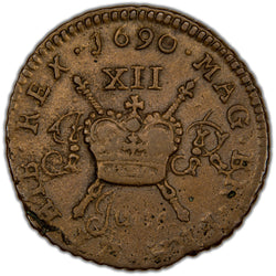 Ireland 1690 June James II Gun Money Shilling Coin SCBC 6582E 4.81g