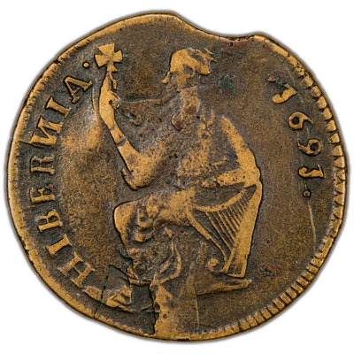 Ireland 1691 James II Limerick Besieged 1/2d Half Penny Coin SCBC 6594 5.10g
