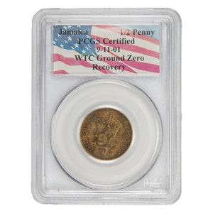 Jamaica 1952 1/2d Halfpenny Coin - PCGS WTC Ground Zero Recovery