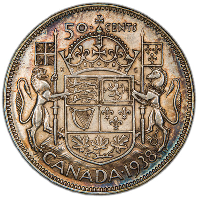 Canada 1938 50 Cents Half Dollar Silver Coin - About AU