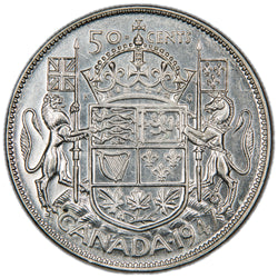 Canada 1947 S7 7/7 50 Cents Half Dollar Silver Coin - Almost Uncirculated