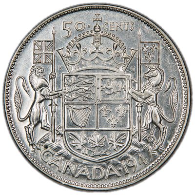 Canada 1947 S7 7/7 50 Cents Half Dollar Silver Coin - Almost Uncirculated