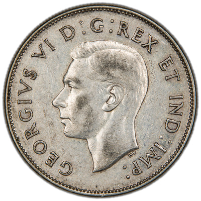 Canada 1947 Maple Leaf 50 Cents Half Dollar Silver Coin. - Very Fine