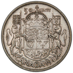 Canada 1947 Maple Leaf 50 Cents Half Dollar Silver Coin. - Very Fine