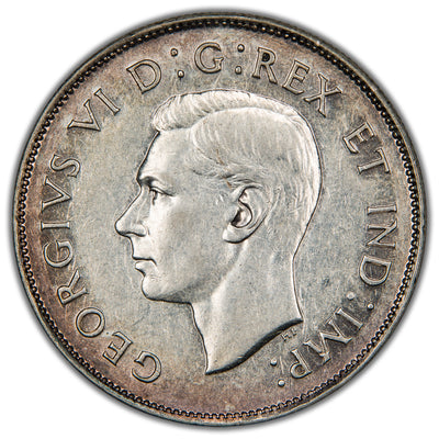 Canada 1947 Maple Leaf 50 Cents Half Dollar Silver Coin. - VF/EF
