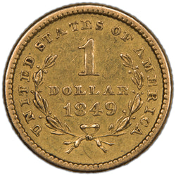 United States 1849 No L $1 One Dollar Gold Coin
