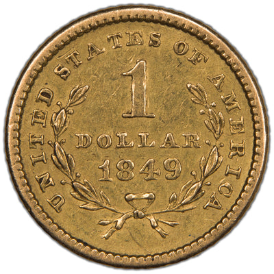 United States 1849 No L $1 One Dollar Gold Coin