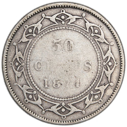 Newfoundland 1874 50 Cents Half Dollar Silver Coin - VG