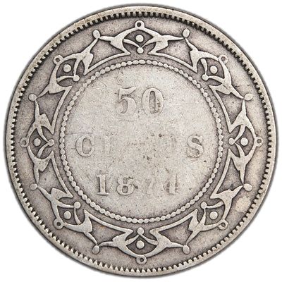 Newfoundland 1874 50 Cents Half Dollar Silver Coin - VG