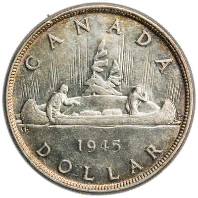 Canada 1945 $1 Silver Dollar Coin - About AU