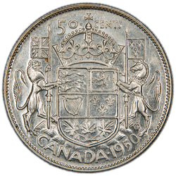 Canada 1950 No Design 50 Cents Half Dollar Silver Coin - Almost Uncirculated