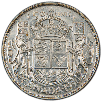 Canada 1950 No Design 50 Cents Half Dollar Silver Coin - Almost Uncirculated