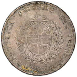 Uruguay 1917 Peso Silver Coin - Edge Damage