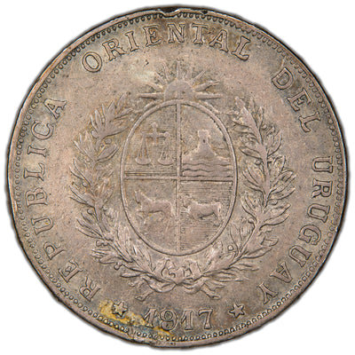 SOLD Uruguay 1917 Peso Silver Coin - Edge Damage