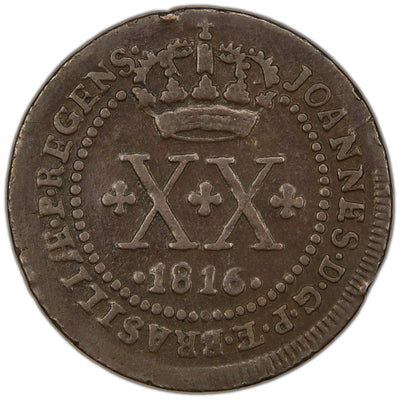 Brazil 1816 Bahia Mint 20 Reis Coin