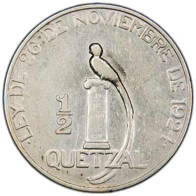 Guatemala 1925 w/ Nobles 1/2 Quetzal Silver Coin