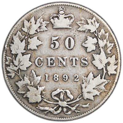Canada 1892 Obverse 4 50 Cents Half Dollar Silver Coin - Very Good