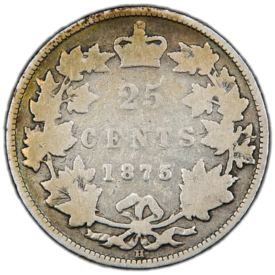 Canada 1875-H 25 Cents Quarter Silver Coin - Good