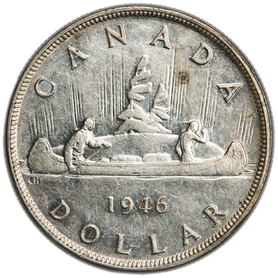 Canada 1946 $1 Silver Dollar Coin - About EF