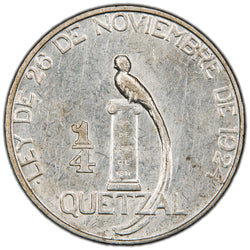 Guatemala 1925 w/ Nobles 1/4 Quetzal Silver Coin