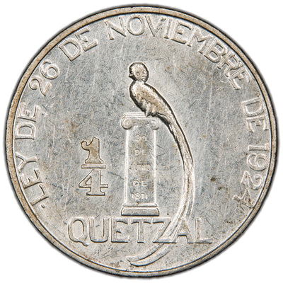 Guatemala 1925 w/ Nobles 1/4 Quetzal Silver Coin