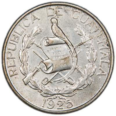Guatemala 1925 w/ Nobles 1/4 Quetzal Silver Coin