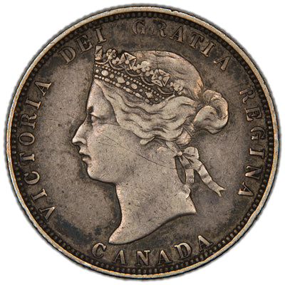 Canada 1881-H 25 Cents Quarter Silver Coin - Choice VF (reverse scratches)