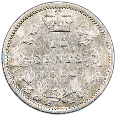 Canada 1858 10 Cents Dime Silver Coin - VF/EF