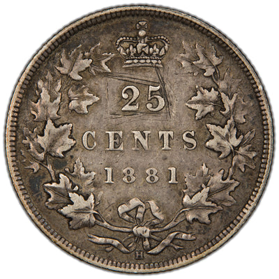 Canada 1881-H 25 Cents Quarter Silver Coin - Choice VF (reverse scratches)