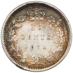 Canada 1871 10 Cents Dime Silver Coin - VF/EF (cleaned)