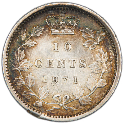 Canada 1871 10 Cents Dime Silver Coin - VF/EF (cleaned)