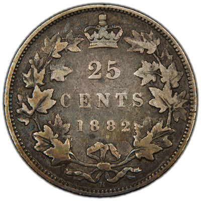 Canada 1882-H 25 Cents Quarter Silver Coin - Very Good