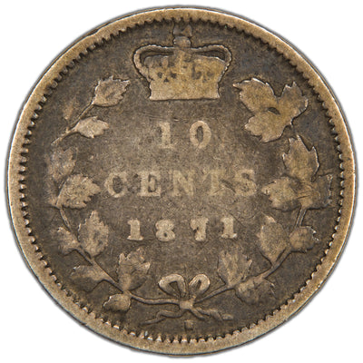 Canada 1871-H 10 Cents Dime Silver Coin - VG