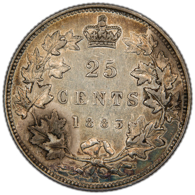 Canada 1883-H 25 Cents Quarter Silver Coin - About AU