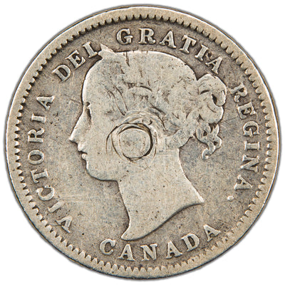 Canada 1875-H 10 Cents Dime Silver Coin - Damaged