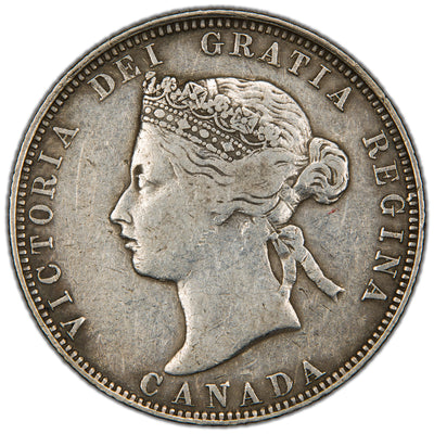 Canada 1870 Obverse #1 25 Cents Quarter Silver Coin - F/VF