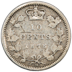 Canada 1875-H 10 Cents Dime Silver Coin - Damaged