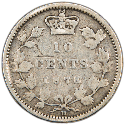 Canada 1875-H 10 Cents Dime Silver Coin - Damaged